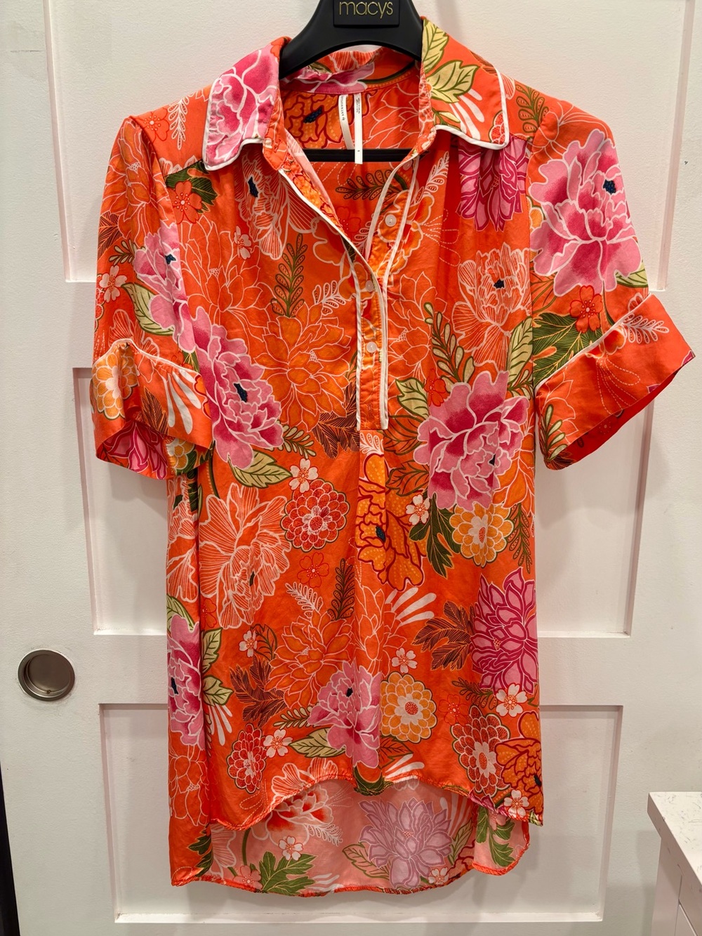 Anthropologie Orange Floral Short-Sleeve Nightshirt Kimono Boho Size S